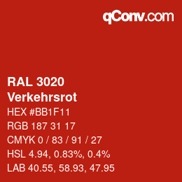 Farbcode: RAL 3020 - Verkehrsrot | qconv.com