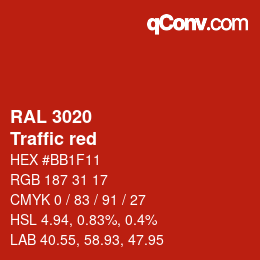 颜色代码: RAL 3020 - Traffic red | qconv.com