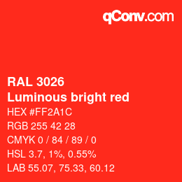 颜色代码: RAL 3026 - Luminous bright red | qconv.com