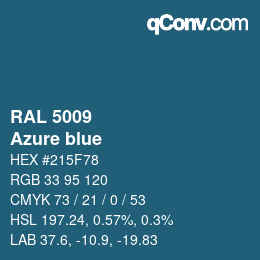 颜色代码: RAL 5009 - Azure blue | qconv.com