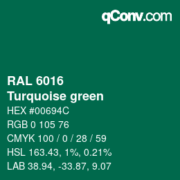 颜色代码: RAL 6016 - Turquoise green | qconv.com