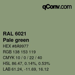 颜色代码: RAL 6021 - Pale green | qconv.com