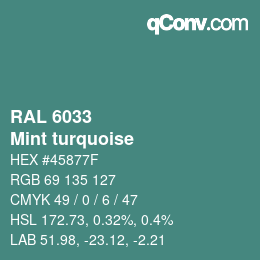 颜色代码: RAL 6033 - Mint turquoise | qconv.com