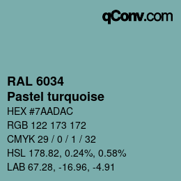 颜色代码: RAL 6034 - Pastel turquoise | qconv.com