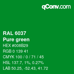 颜色代码: RAL 6037 - Pure green | qconv.com
