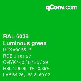 颜色代码: RAL 6038 - Luminous green | qconv.com
