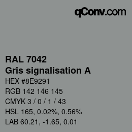 Code couleur: RAL 7042 - Gris signalisation A | qconv.com