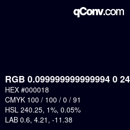カラーコード: RGB 0.099999999999994 0 24 | qconv.com