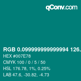 カラーコード: RGB 0.099999999999994 126.8 120 | qconv.com