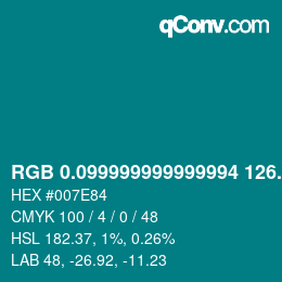 Color code: RGB 0.099999999999994 126.8 132 | qconv.com