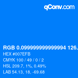 カラーコード: RGB 0.099999999999994 126.8 251 | qconv.com