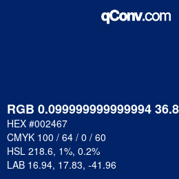 Color code: RGB 0.099999999999994 36.8 103 | qconv.com