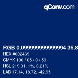 カラーコード: RGB 0.099999999999994 36.8 105 | qconv.com
