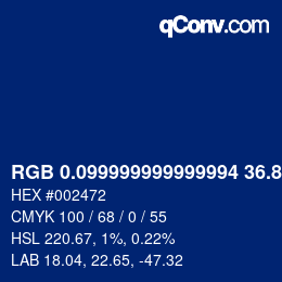 カラーコード: RGB 0.099999999999994 36.8 114 | qconv.com