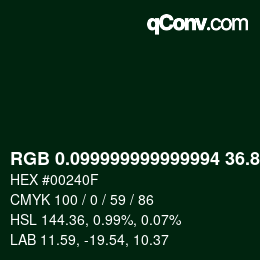 Color code: RGB 0.099999999999994 36.8 15 | qconv.com