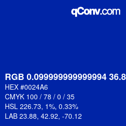 カラーコード: RGB 0.099999999999994 36.8 166 | qconv.com