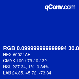 カラーコード: RGB 0.099999999999994 36.8 174 | qconv.com