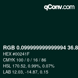 Color code: RGB 0.099999999999994 36.8 31 | qconv.com