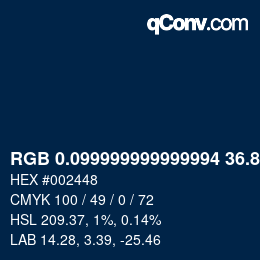 Color code: RGB 0.099999999999994 36.8 72 | qconv.com