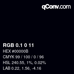 カラーコード: RGB 0.1 0 11 | qconv.com