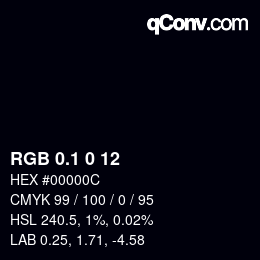 カラーコード: RGB 0.1 0 12 | qconv.com
