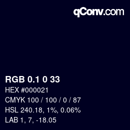 カラーコード: RGB 0.1 0 33 | qconv.com