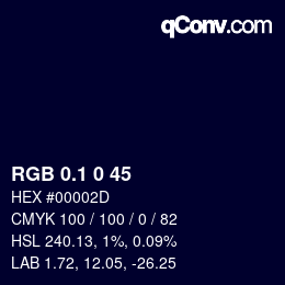 カラーコード: RGB 0.1 0 45 | qconv.com