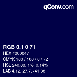 カラーコード: RGB 0.1 0 71 | qconv.com
