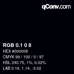 カラーコード: RGB 0.1 0 8 | qconv.com