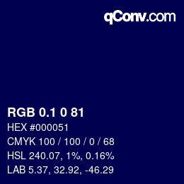 カラーコード: RGB 0.1 0 81 | qconv.com