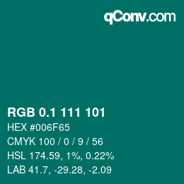 カラーコード: RGB 0.1 111 101 | qconv.com