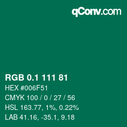 カラーコード: RGB 0.1 111 81 | qconv.com