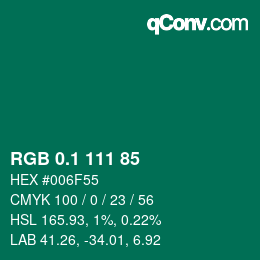 カラーコード: RGB 0.1 111 85 | qconv.com