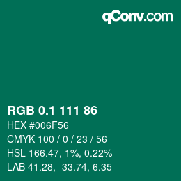 カラーコード: RGB 0.1 111 86 | qconv.com
