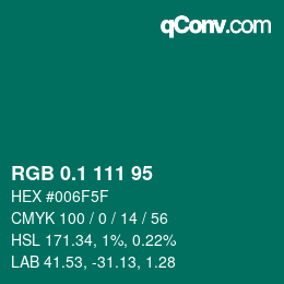 カラーコード: RGB 0.1 111 95 | qconv.com