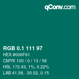 カラーコード: RGB 0.1 111 97 | qconv.com