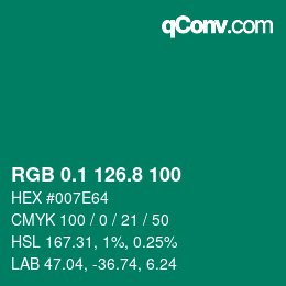 カラーコード: RGB 0.1 126.8 100 | qconv.com