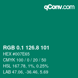 カラーコード: RGB 0.1 126.8 101 | qconv.com