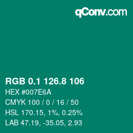 カラーコード: RGB 0.1 126.8 106 | qconv.com