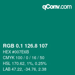 カラーコード: RGB 0.1 126.8 107 | qconv.com