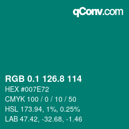 カラーコード: RGB 0.1 126.8 114 | qconv.com
