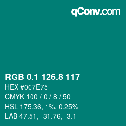 Color code: RGB 0.1 126.8 117 | qconv.com