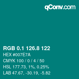 Color code: RGB 0.1 126.8 122 | qconv.com