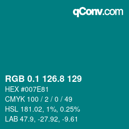 カラーコード: RGB 0.1 126.8 129 | qconv.com