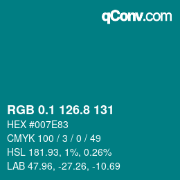 Color code: RGB 0.1 126.8 131 | qconv.com
