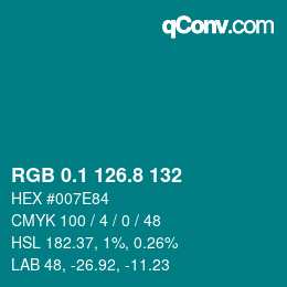 Farbcode: RGB 0.1 126.8 132 | qconv.com