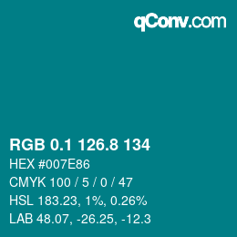 カラーコード: RGB 0.1 126.8 134 | qconv.com