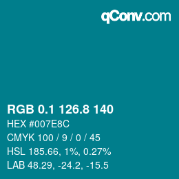 カラーコード: RGB 0.1 126.8 140 | qconv.com