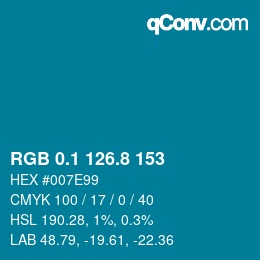 カラーコード: RGB 0.1 126.8 153 | qconv.com