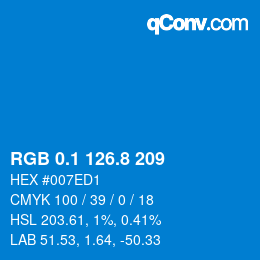 カラーコード: RGB 0.1 126.8 209 | qconv.com